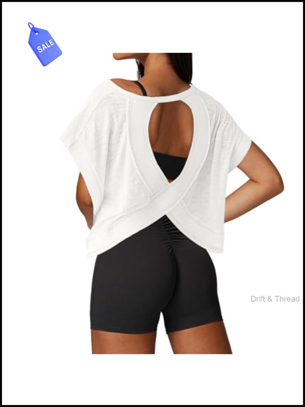 Open Back Workout Crop Top Loose Fit Ribbed Athletic Tee Gym Yoga
